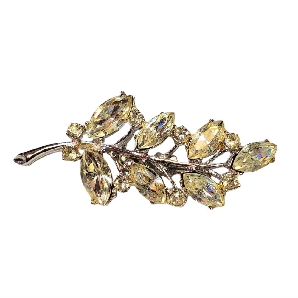 Crystal leaf brooch